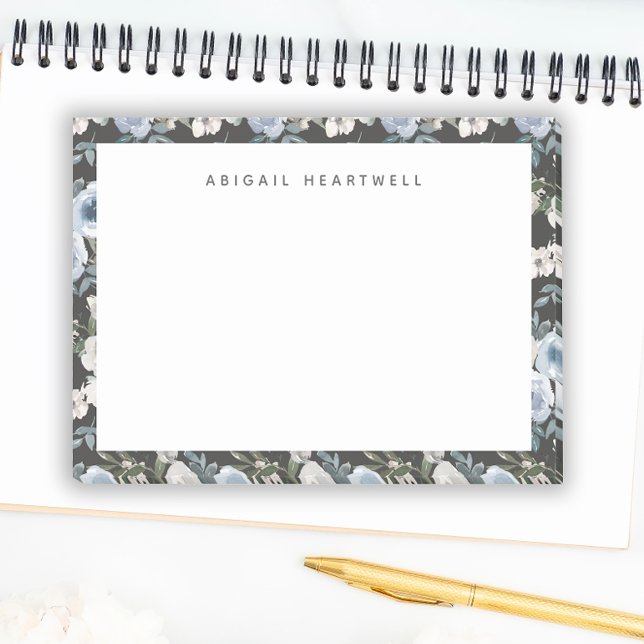 Post-it® Aquarelle Florale Motif Bleu Ajouter Votre Nom (Créateur téléchargé)