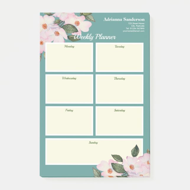 Post-it® Aquarelle hebdomadaire Planner Roses rose Ballerin (Devant)