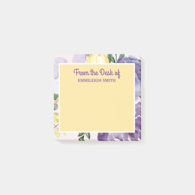 Post-it® Aquarelle jaune violet Floral du bureau de (Devant)