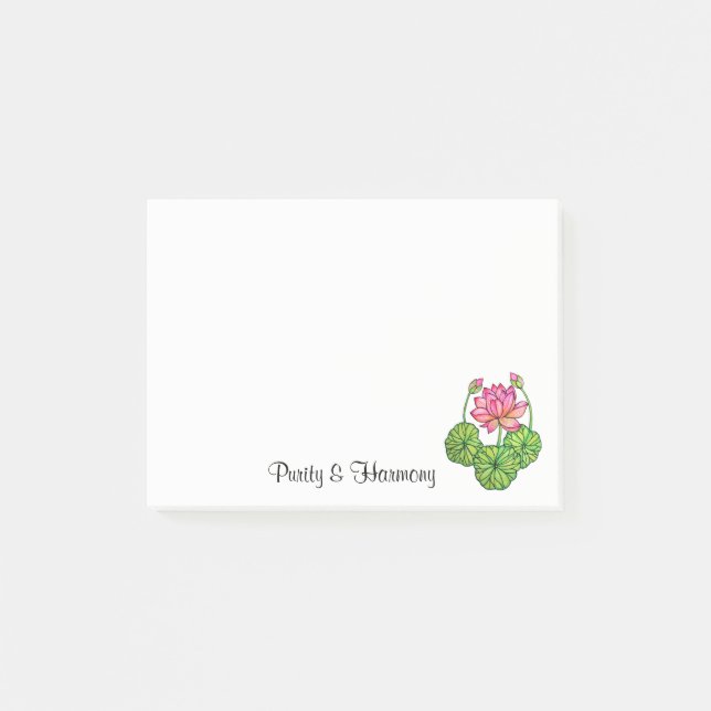 Post-it® Aquarelle Lotus rose avec Bureaux et Feuilles (Devant)