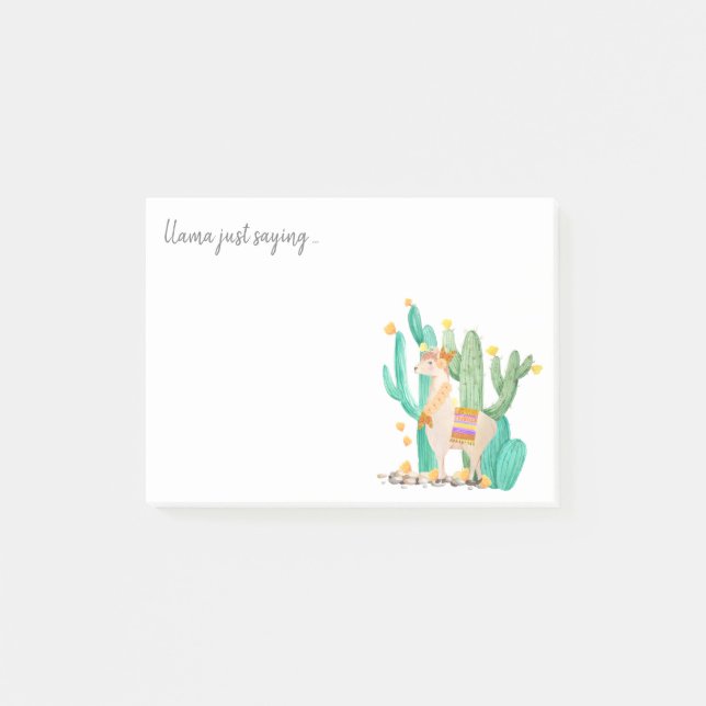 Post-it® Aquarelle mignonne de lama et de cactus - lama (Devant)