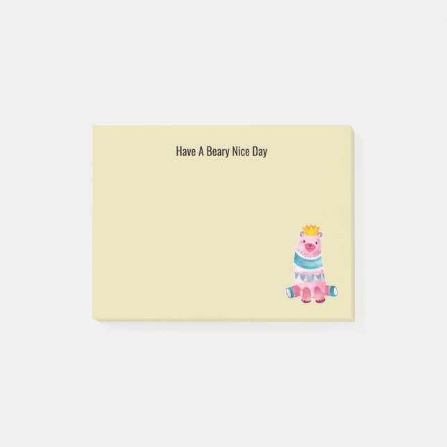 Post-it® Aquarelle mignonne Ours Avoir une bére Nice Jour (Devant)