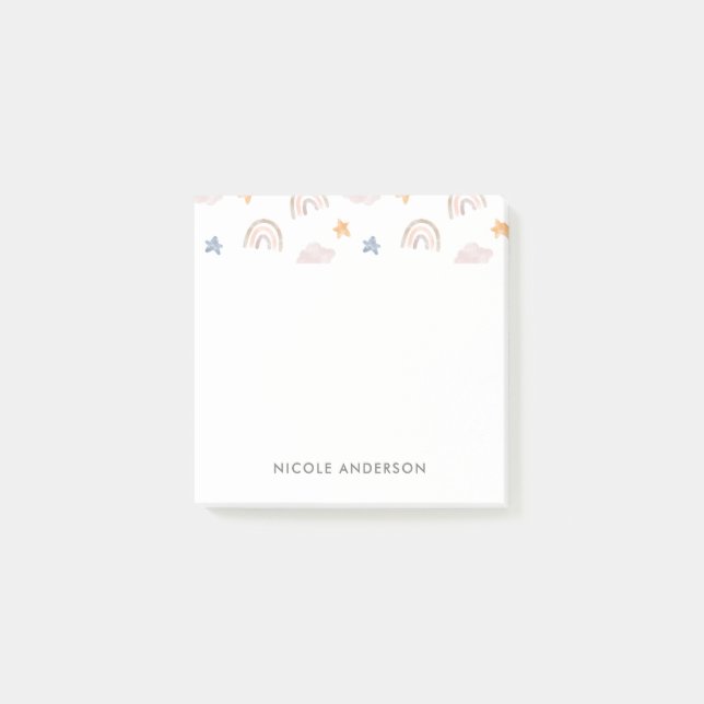 Post-it® Aquarelle mignonne Pastel Arc-en-ciel Étoiles nuag (Devant)