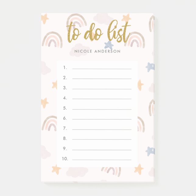 Post-it® Aquarelle mignonne Pastel Arc-en-ciel nuages à fai (Devant)