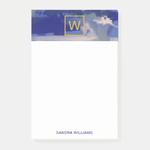 Post-it® Aquarelle Monogramme Bleu et Or Abstraite