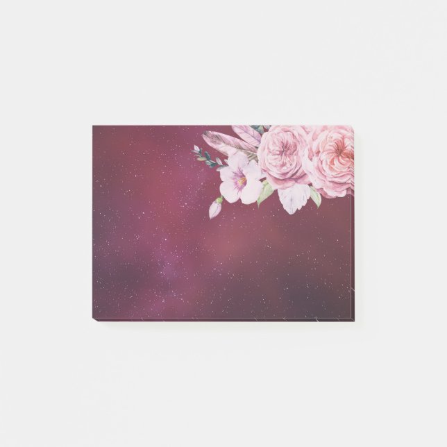 Post-it® Aquarelle naturelle Boho Floral Bourgogne Rouge ét (Devant)