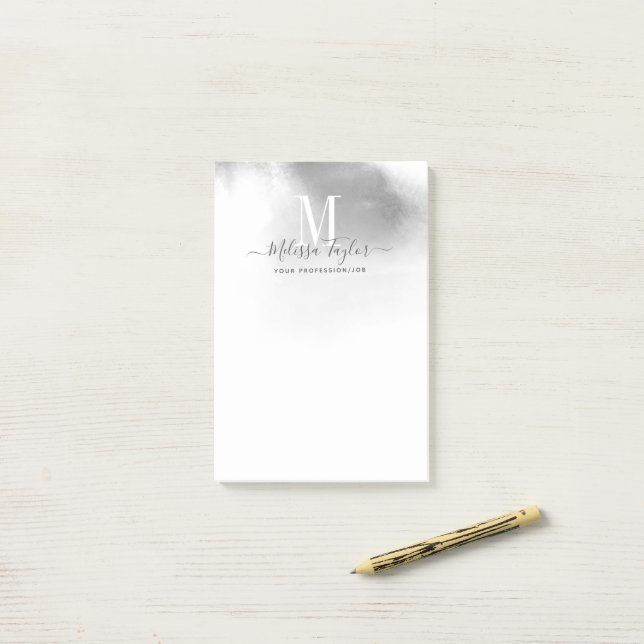 Post-it® Aquarelle noire et blanche Abstraite Monogramme (Sur un bureau)