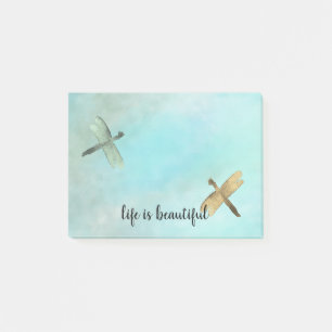Post-it® Aquarelle personnalisée aux libellules d'or Aqua M