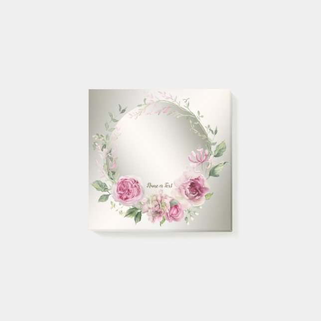 Post-it® Aquarelle rose cadre floral brillant Bronze élégan (Devant)