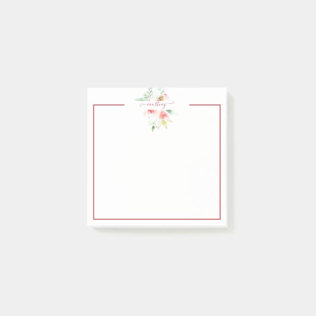 Post-it® Aquarelle rose floral personnalisé (Devant)