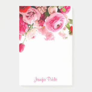 Post-it® Aquarelle Rose Nom du script à la main Modèle flor