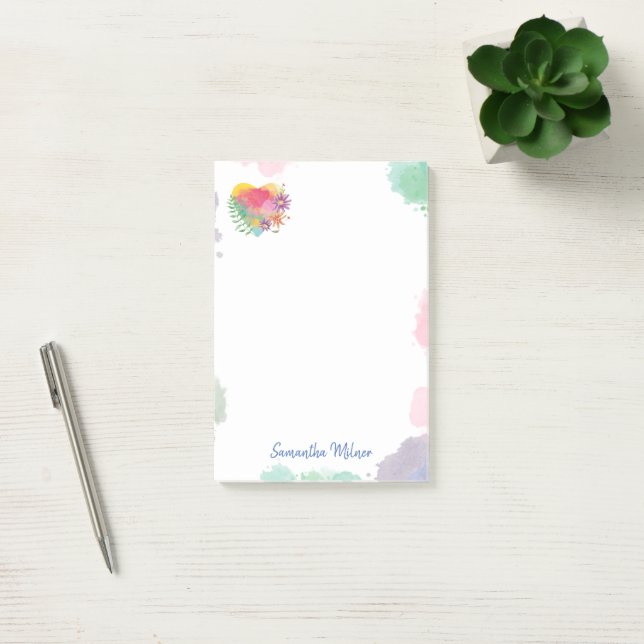 Post-it® Aquarelle rose Pastel Floral Love Heart (Bureau)