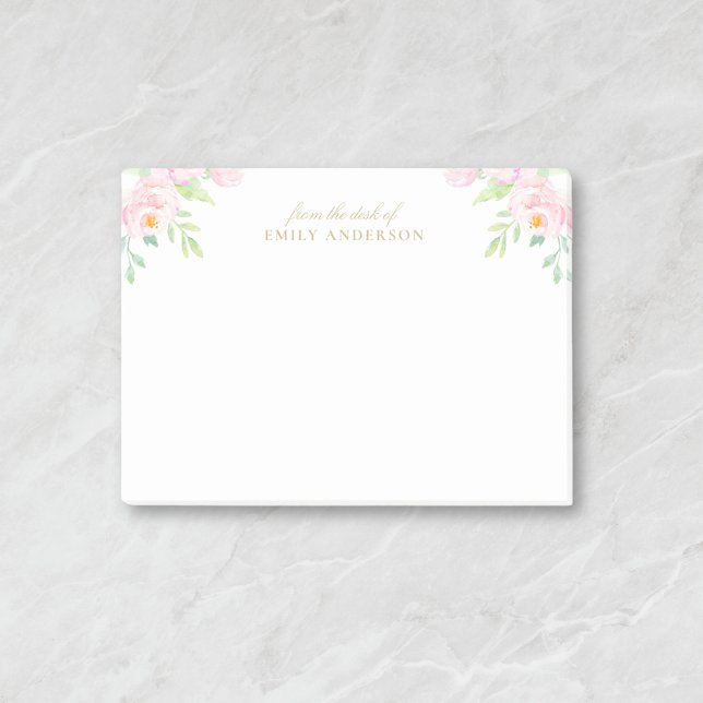 Post-it® Aquarelle rose pastel Floral Nom personnalisé (Créateur téléchargé)