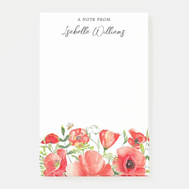 Post-it® Aquarelle Rouge Fleurs de pavot Personnalisées (Devant)