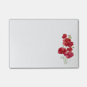 Post-it® Aquarelle Rouge Poppies Fleurs Hummingbird Bird Fl