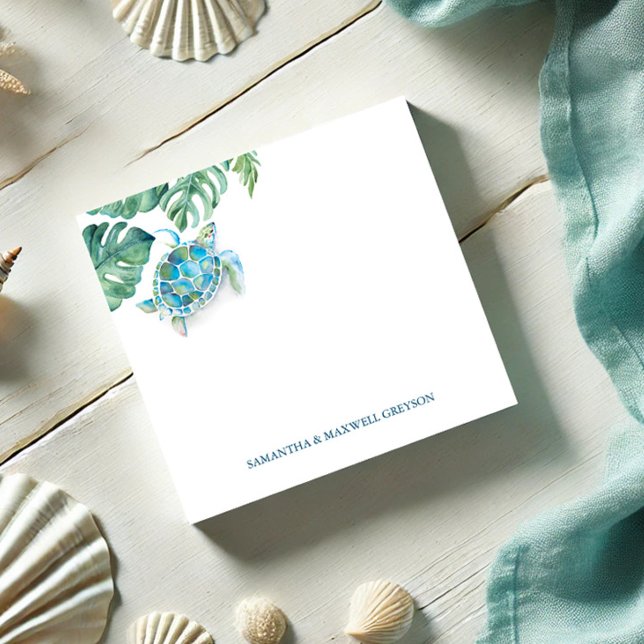 Post-it® Aquarelle Tortue de mer Vert tropical (Cute custom sea turtle post it note unique watercolor art by Victoria Grigaliunas Do Tell A Belle)