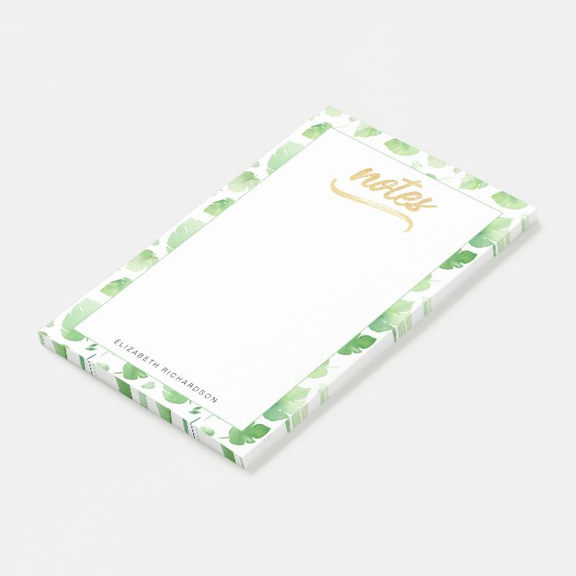 Post-it® Aquarelle Tropical Feuille Vert Or Faux Foil (Incliné)