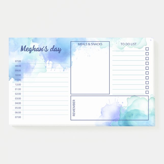 Post-it® Aquarelle Turquoise bleue Taches Planteuse quotidi (Devant)