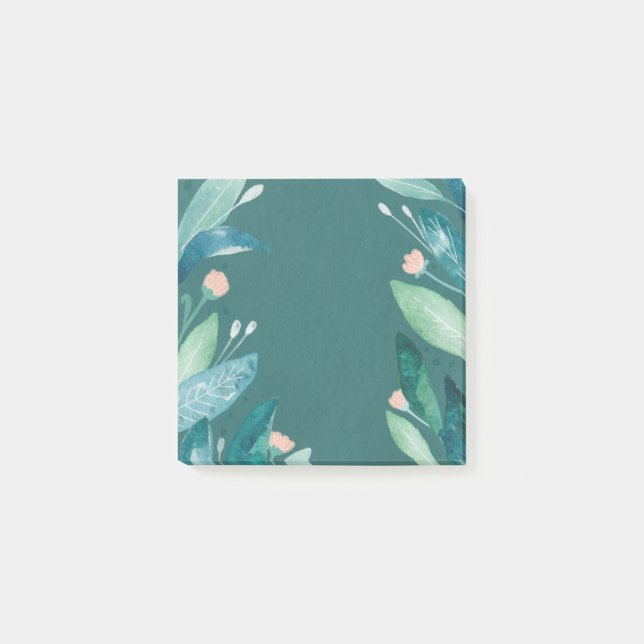 Post-it® Aquarelle turquoise feuillage fleuri jardin botani (Devant)