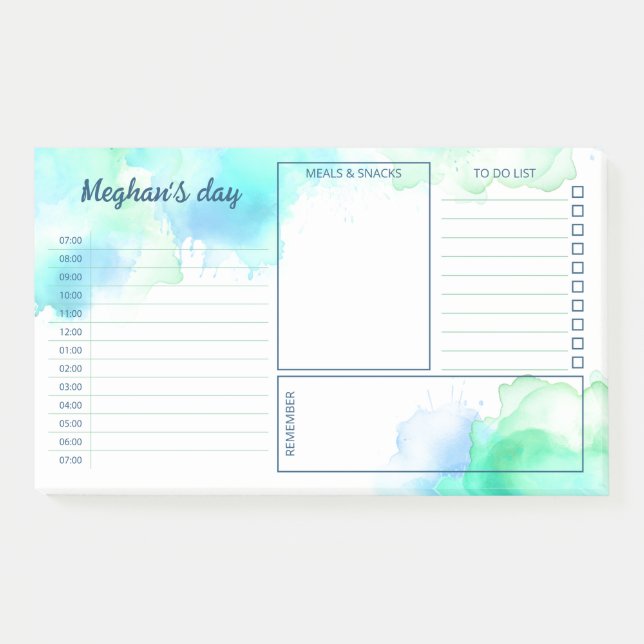 Post-it® Aquarelle Turquoise Vert Taches Planner Quotidien (Devant)