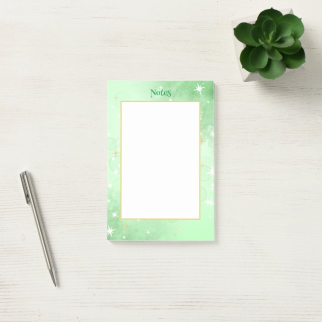 Post-it® Aquarelle verte aux étoiles dorées (Bureau)