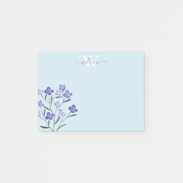 Post-it® Aquarelle violette Dusty Blue Monogram Notes flora (Devant)