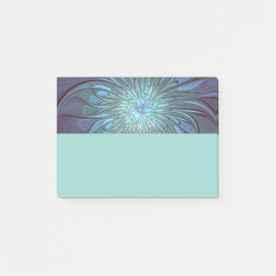 Post-it® Art fractal de fleurs bleues moderne abstrait tend