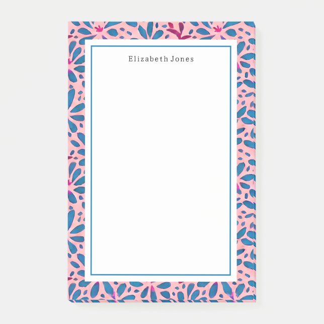 Post-it® Art populaire rose et bleu floral (Devant)