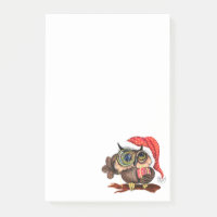 Baby Owl In Christmas Casquette and Gift Post it N
