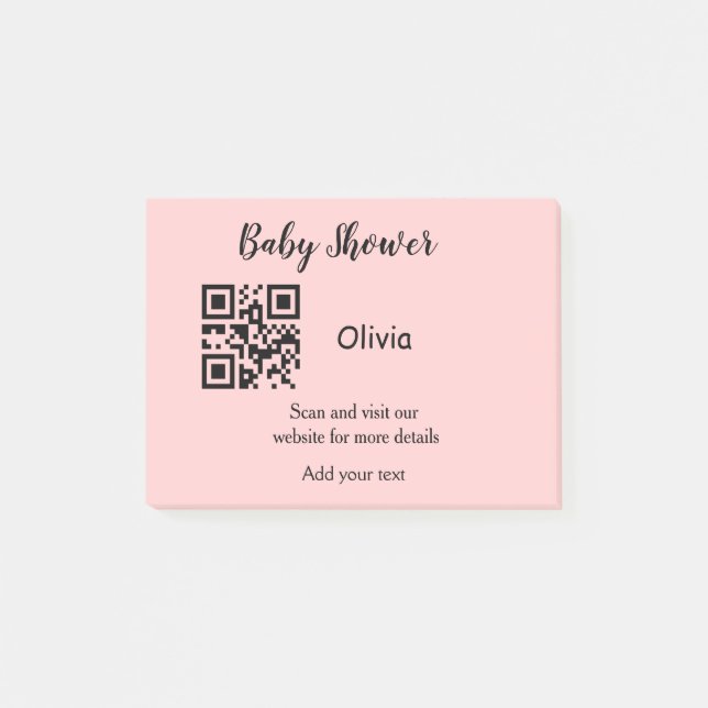 Post-it® Baby shower rose simple q r code ajouter le texte  (Devant)