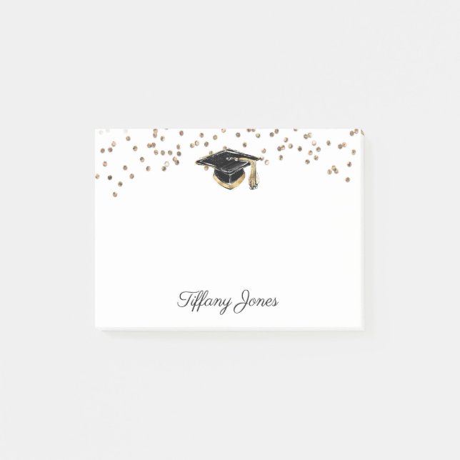 Post-it® Bac de graduation noir et or avec Parties scintill (Devant)