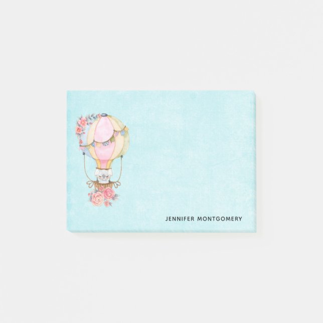 Post-it® Ballons à air chaud mignon avec aquarelle à ours (Devant)