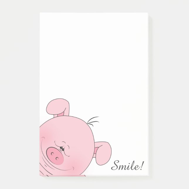 Post-it® Bande dessinée rose gaie de porc (Devant)