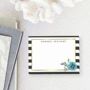 Post-it® Bande noire et Flore Bleue Personnalisée