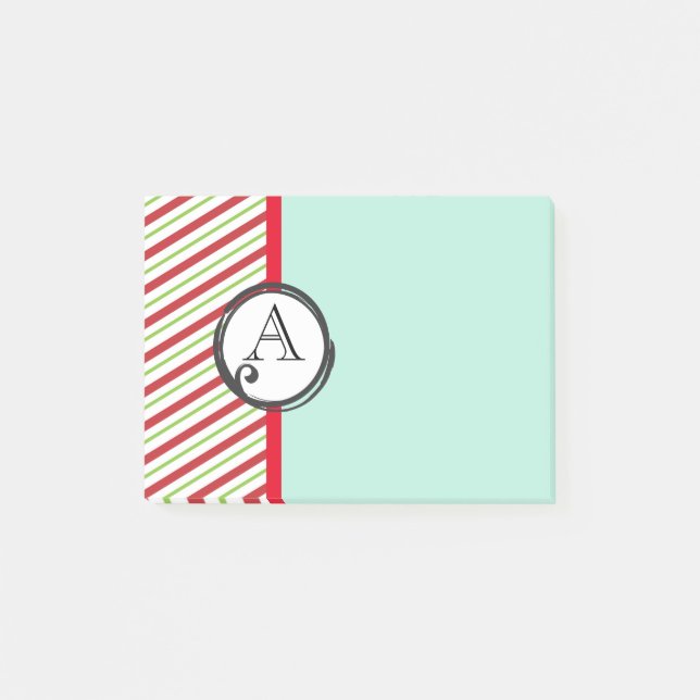 Post-it® Bandes Diagonales Rouge Et Vert Avec Monogramme (Devant)