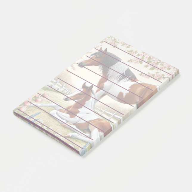 Post-it® Beau cheval et poulain dans un verger en fleurs (Incliné)