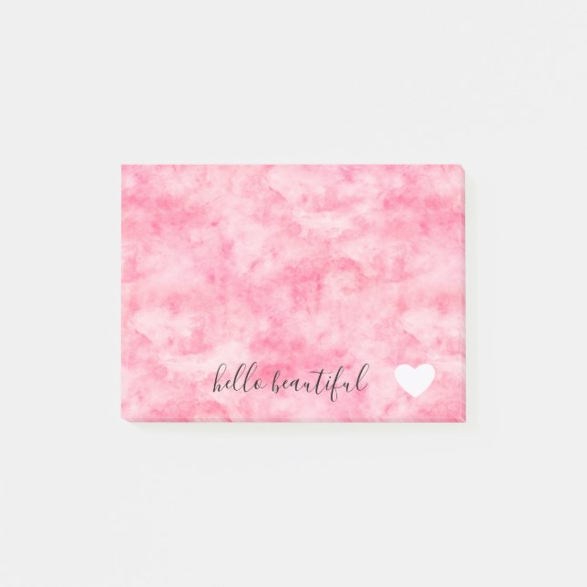 Post-it® Beau coeur rose d'aquarelle bonjour (Devant)