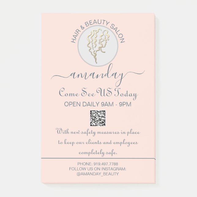 Post-it® Beauty Salon Be Safe Logo Coiffeur QR Code (Devant)