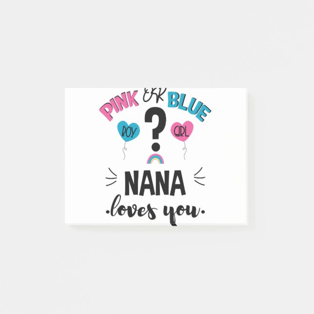 Post-it® Bébé Genre Révéler Rose Ou Bleu Nana Vous Aime (Devant)