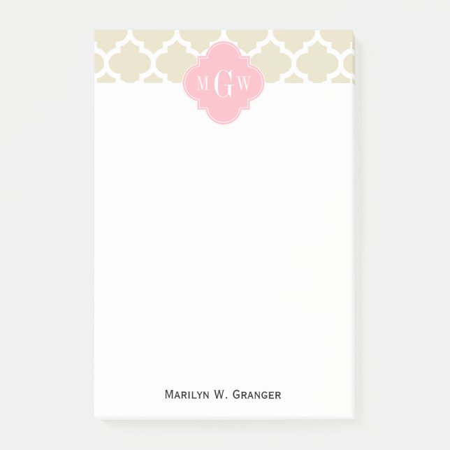 Post-it® Beige, White Moroccan #5 Pink 3 Initial Monogram (Devant)