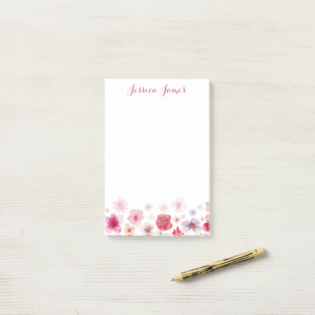 Post-it® Belle florale personnalisée 4" x 6" (Sur un bureau)