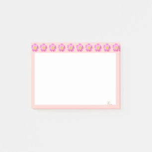 Post-it® Belles fleurs roses sur fond rose et blanc