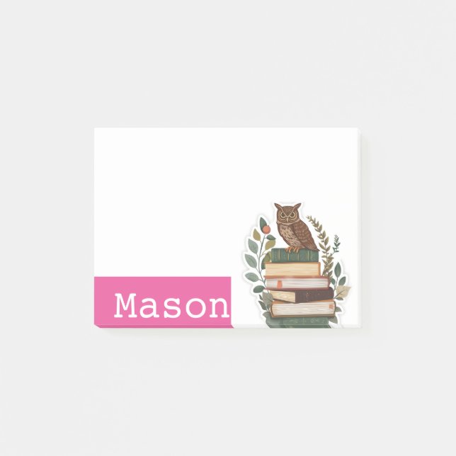 Post-it® Bibliothèque de livres sur la chouette drôle perso (Devant)
