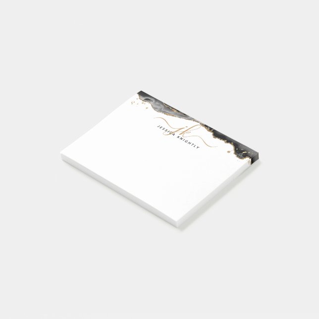 Post-it® Black Agate Geode Gold Parties scintillant Script  (Incliné)