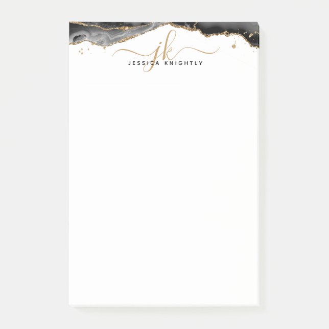 Post-it® Black Agate Geode Gold Parties scintillant Script  (Devant)
