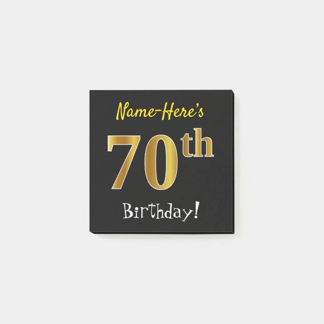 Post-it® Black, Faux Gold 70e anniversaire, avec nom person (Devant)