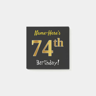 Post-it® Black, Faux Gold 74e anniversaire, avec nom person