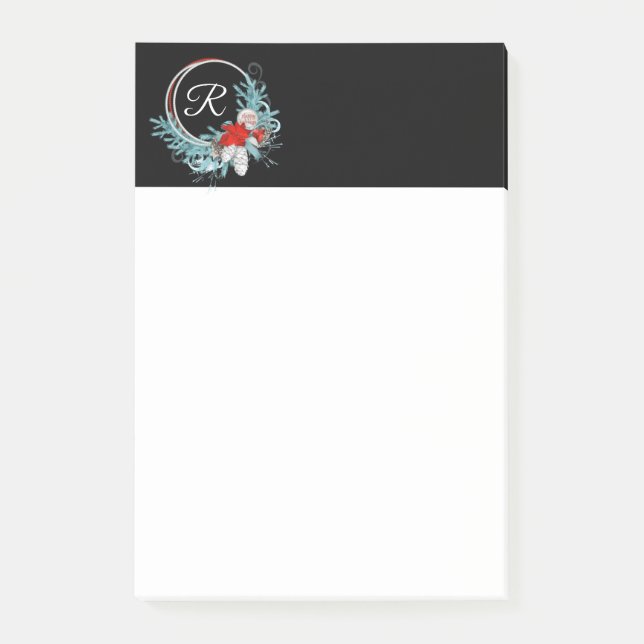 Post-it® Black Monogramme Wreath Holiday Post it Notes 4x6 (Devant)
