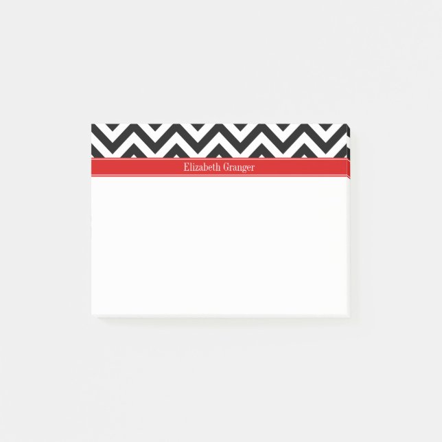 Post-it® Black White LG Chevron Red Name monogram (Devant)