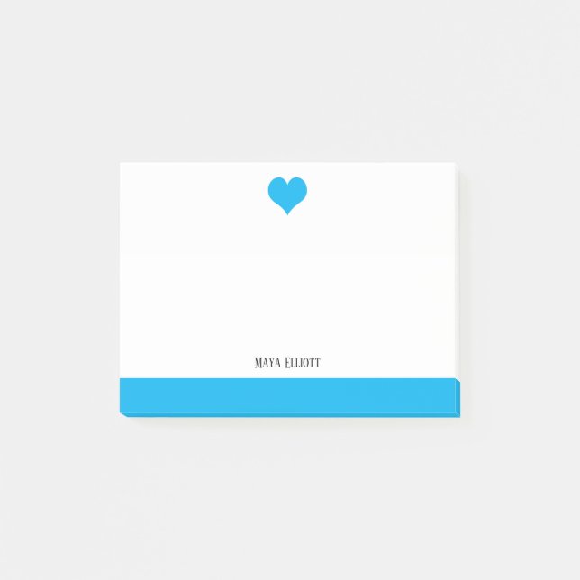 Post-it® Blanc avec ciel bleu clair Coeur et bordure + Nom (Devant)
